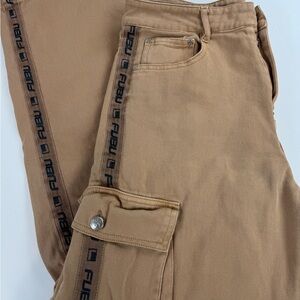 Fubu X Forever 21 Jeans Women Large Beige Cargo Baggy High Rise Zip Fly Y2K